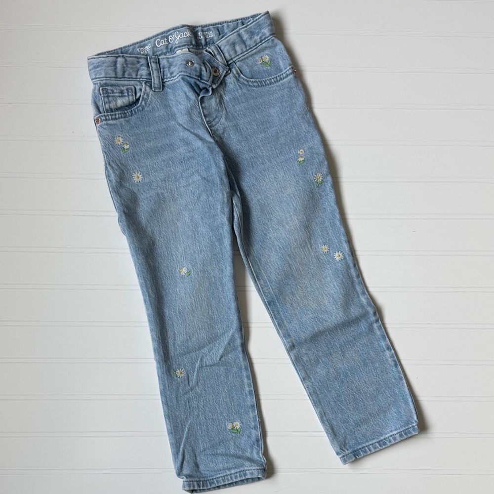 Cat & Jack Light Blue Denim Jeans with Daisy Embroidery